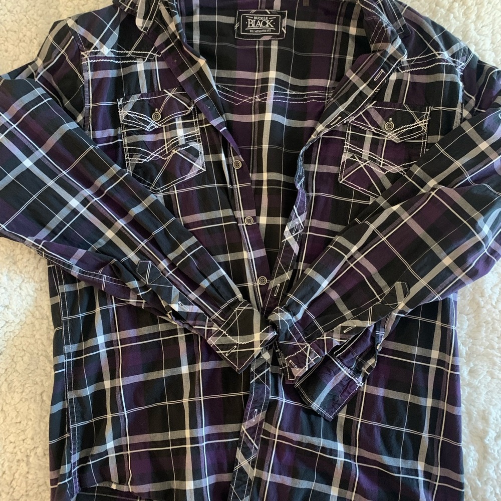 Men’s purple and black button down